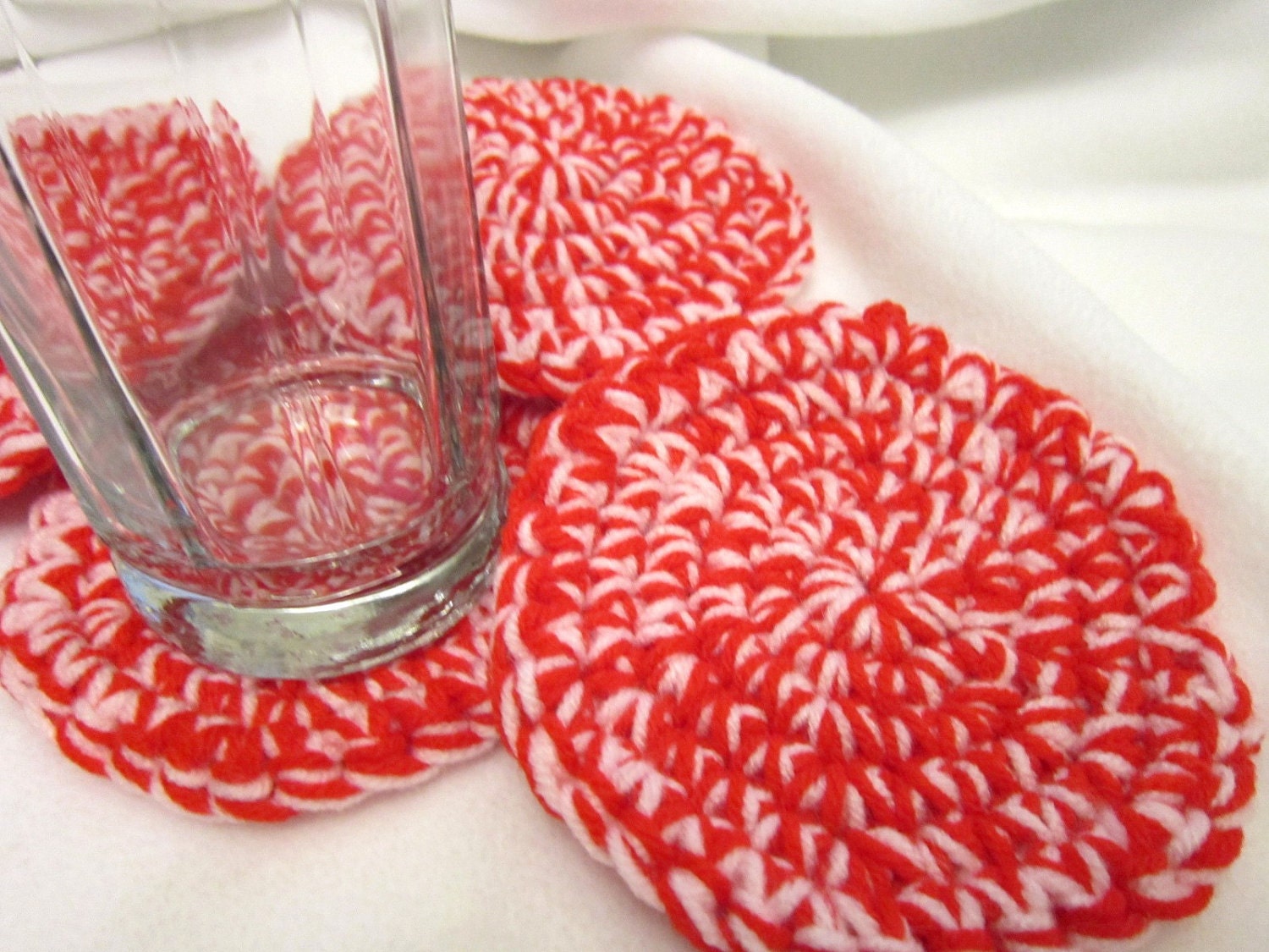 Crochet Coasters Valentine's Day Set of Four Red and Pink Clearance