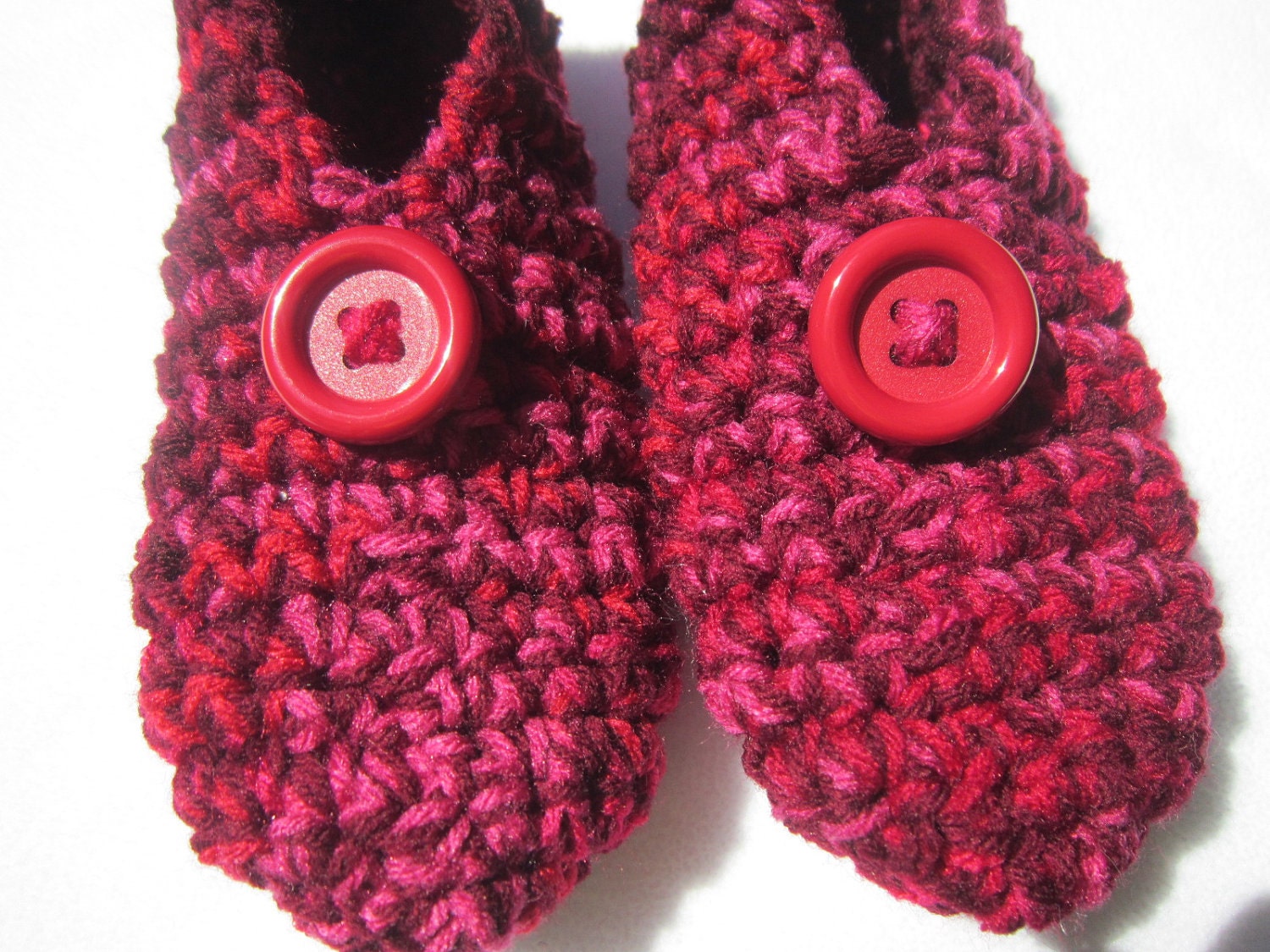 Womens Crochet Slippers in Red Pink and Maroon Size Medium