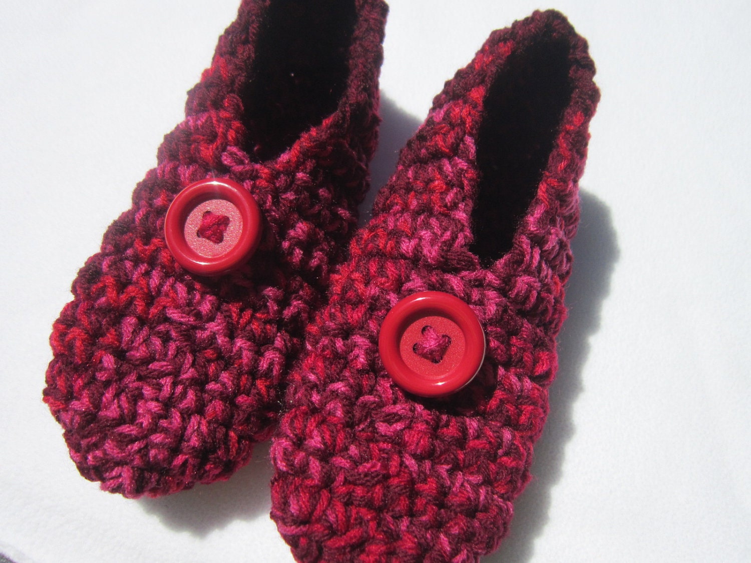 Womens Crochet Slippers in Red Pink and Maroon Size Medium