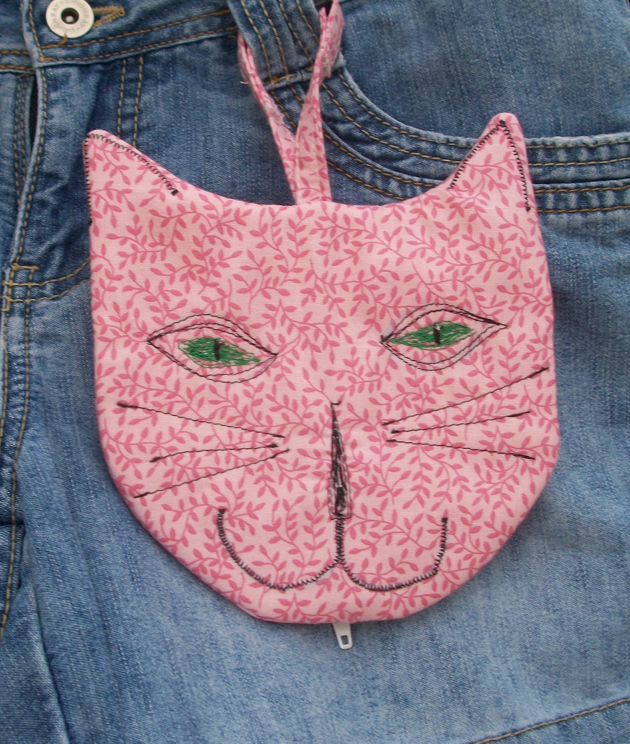 Cat Zipper Pouch Ipod Cell Phone Case Pink Quilted