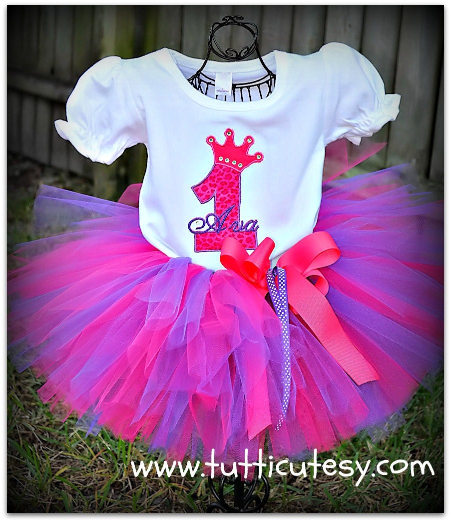 Diva Crown number Birthday tutu set shocking pink and purple