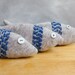 Plush Fish Ornaments - Bathroom decor - Upcycled Wool in Grey & Blue Embroidered Stripe - Set of 3