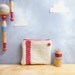 Recycled Coin Purse - Blood Red Embroidered Stripe Design on Cream Wool