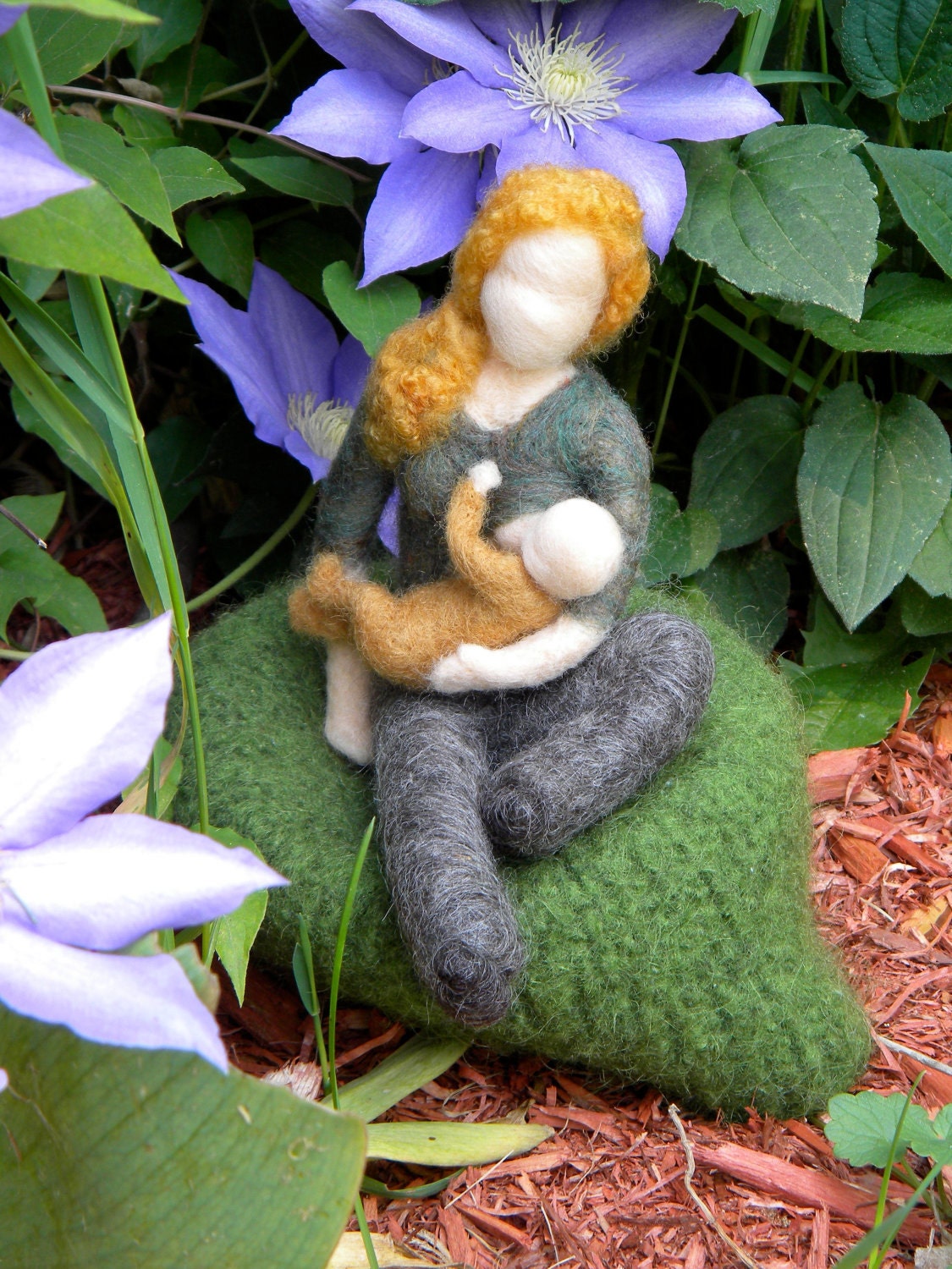 Needle Felted Mother nursing baby.  "Anywhere with you."