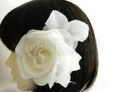 Bridal hair piece - Pure White Rose - Silk Rose fascinator hair clip - GARDEN ROSE design for wedding ceremony