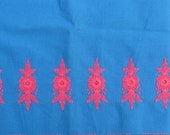 Vintage Fabric Trim - Red Embroidery on Royal Blue Twill - 2 5/6 yds x 12" wide