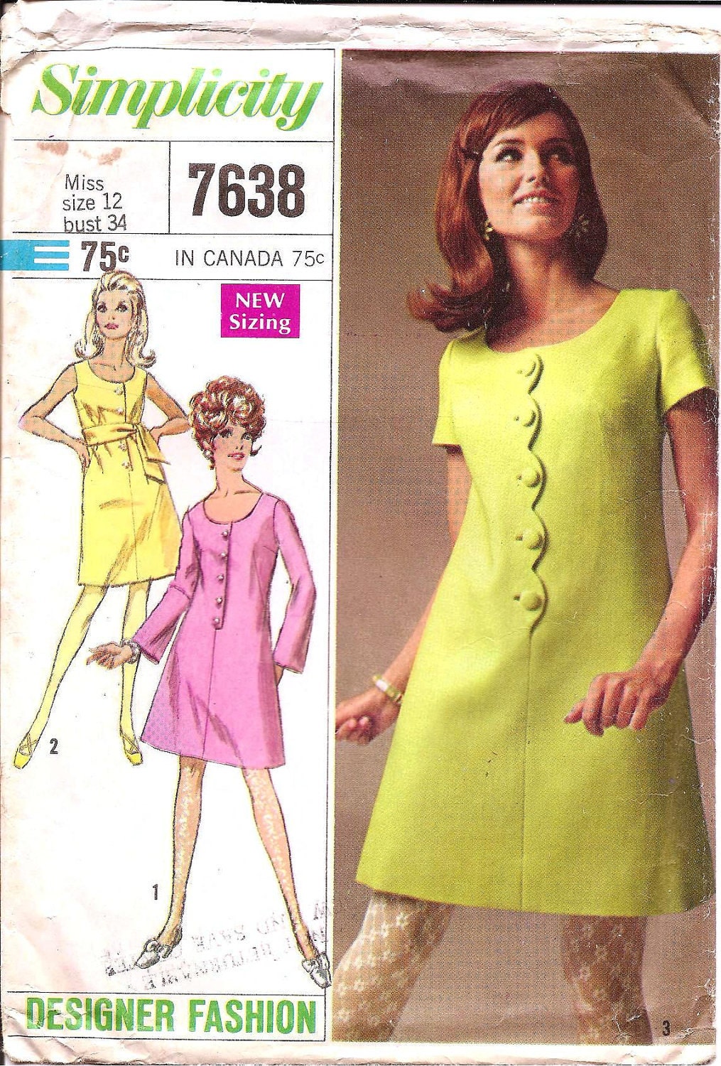 1960s Mini Dress - Vintage Sewing Pattern Simplicity 7638 - 34 Bust