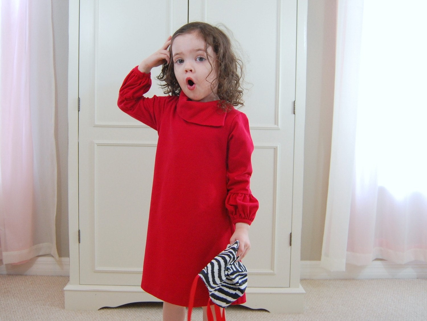 CYBER MONDAY SALE 4T Rich Ruby Red Puff Sleeve Dress Ready To Ship