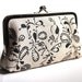 Natural linen clutch purse with paisley peacock design