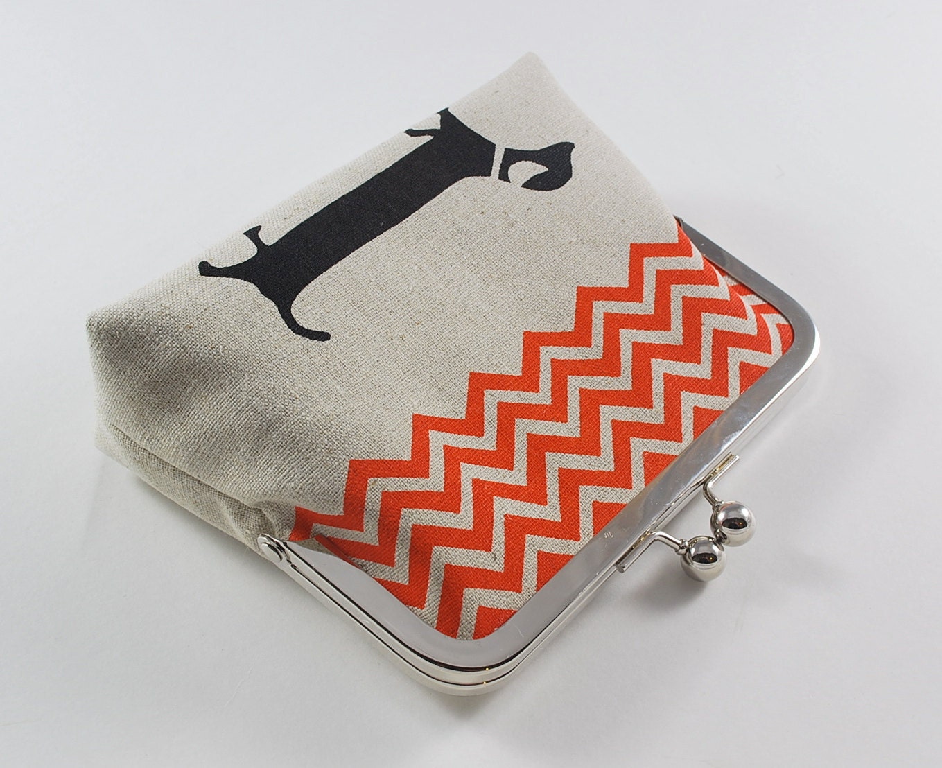 Dachshund purse with orange chevron