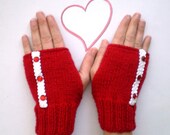 Red Fingerless Gloves, Knit Mittens