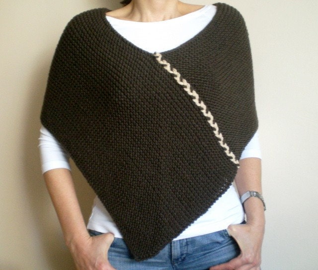 Khaki Brown Shawl Chunky Poncho Capelet Wrap
