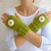 Green Fingerless Gloves with Crochet Daisy Flowers, Winter Accessories