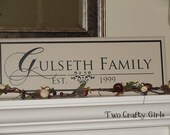 Personalized Family Name Sign, Custom Family Established Wood Sign, Hand Painted ,Vinyl Lettering 8x24
