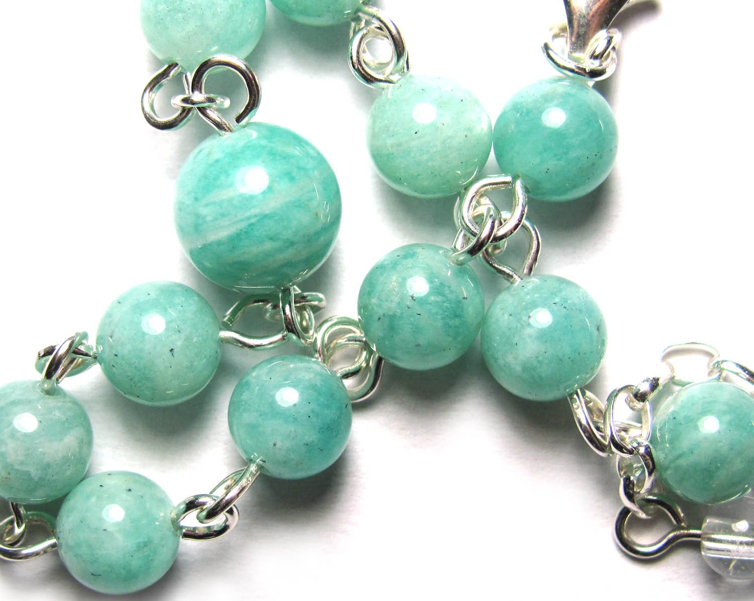 Rosary Bracelet Meditation Prayer Bead Chakra Bracelet in Green Amazonite Gemstones and Sterling Silver