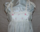 SALE was 49.95.  White Silk Bohemian Sun Dress with Pretty Pink Embroidery.  Vintage overstock, never worn.   FREE domestic shipping.