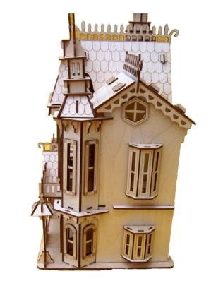 Natural Birch Wood Victorian Doll House Laser Cut Model Kit-