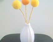 Sunflowers and honeycombs. Large handfelted wool pom pom flower trio.  Orange yellow marigolds. Felt flowers.  Billy buttons.