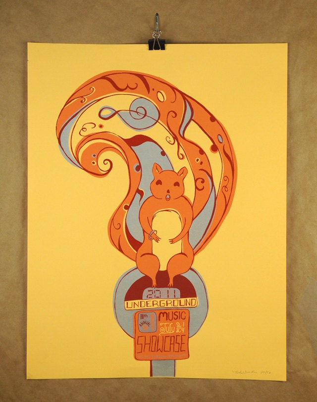2011 Underground Music Showcase Squirrel - hand pulled screenprint gig poster