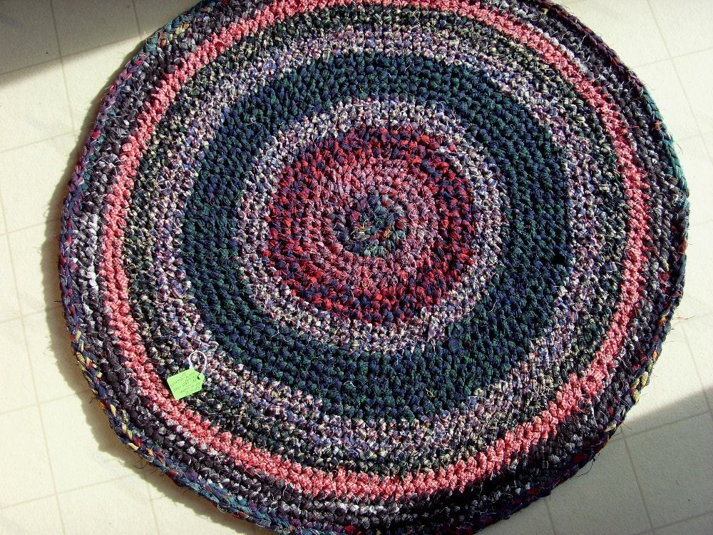 Round crocheted rag rug, fabric, colorful rustic home decor