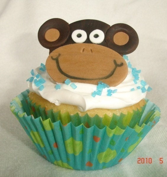 Fondant Cupcake Topper  Happy Monkey