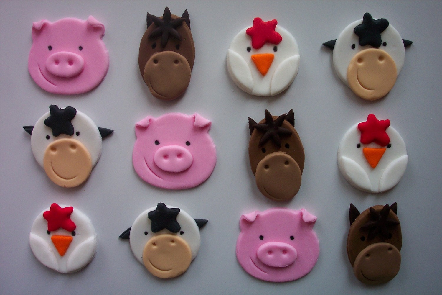 Fondant Cupcake or Cookie Toppers Farm Animals Assortment Edible