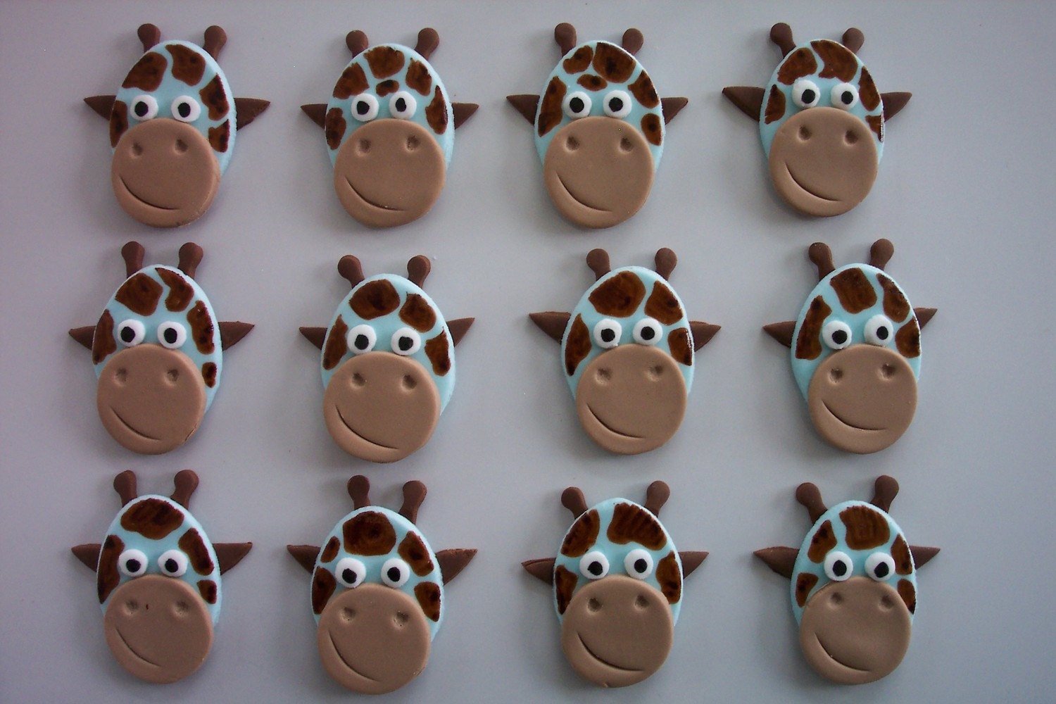 Fondant Cupcake or Cookie Topper Edible Safari Giraffes Baby Boy Blue