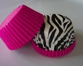 Cupcake Liner Sassy Zebra Print with Hot Pink Stripe and Hot Pink Solid