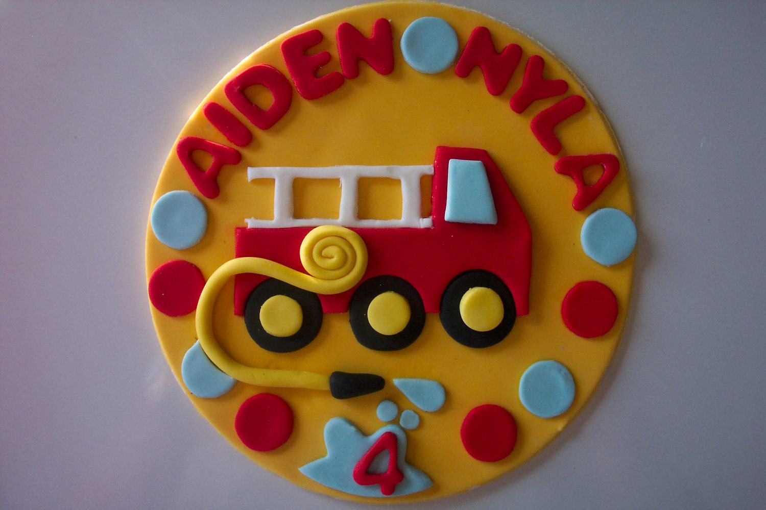 Fire Truck Edible Fondant  Cake Topper