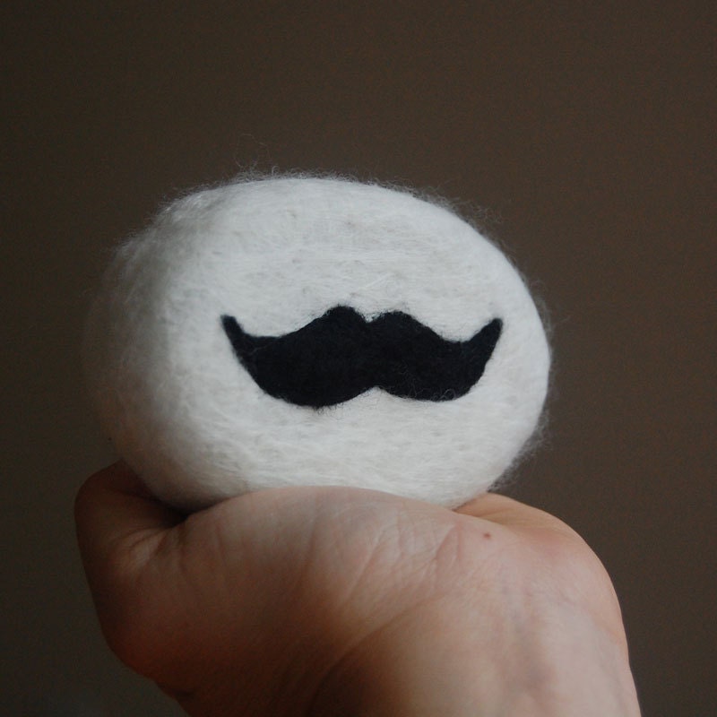 Felted Soap White Soap with Black Mustache ( Men Soap)