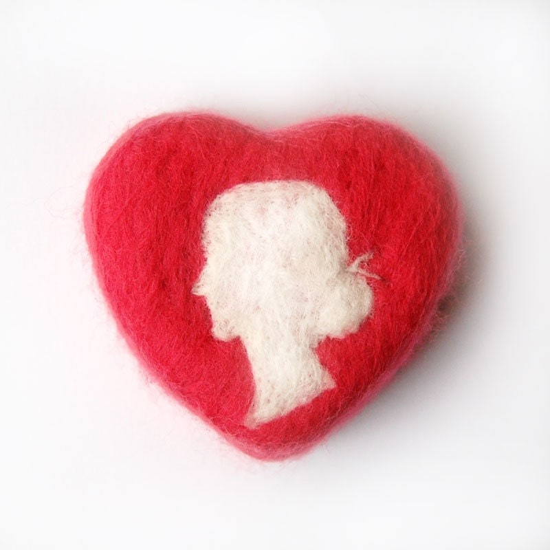 Felted Soap Heart with White Lady Silhouette (Felted Rosehip Jasmine Soap)