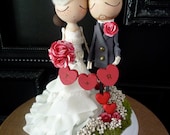 Custom Wedding Cake Topper with Custom Wedding Dress Valentines/Heart Theme - MilkTea
