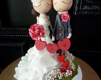 Custom Wedding Cake Topper with Custom Wedding Dress Valentines/Heart Theme - MilkTea
