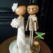 Wedding Cake Topper with Custom Wedding Dress & Beach Theme Keepsake -MilkTea