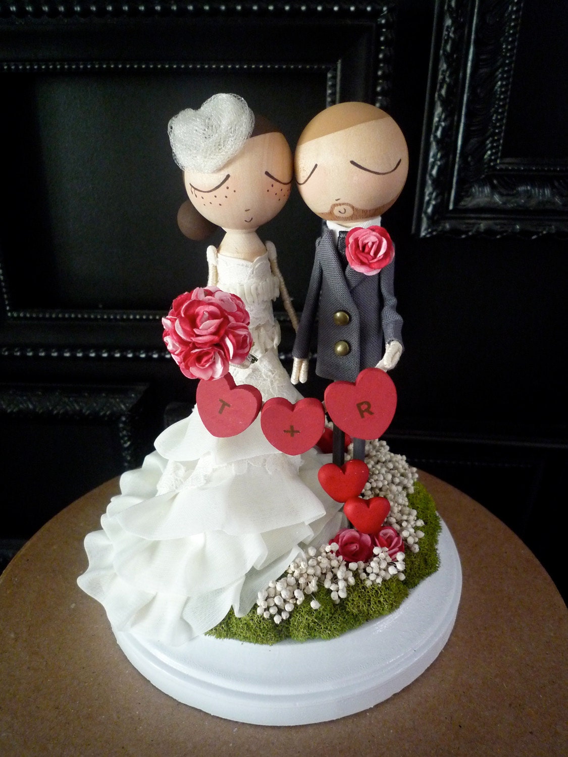 Custom Wedding Cake Topper with Custom Wedding Dress Valentines/Heart Theme - MilkTea