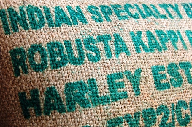 Harley Estate - Velvet and Burlap Coffee Sack Cushion
