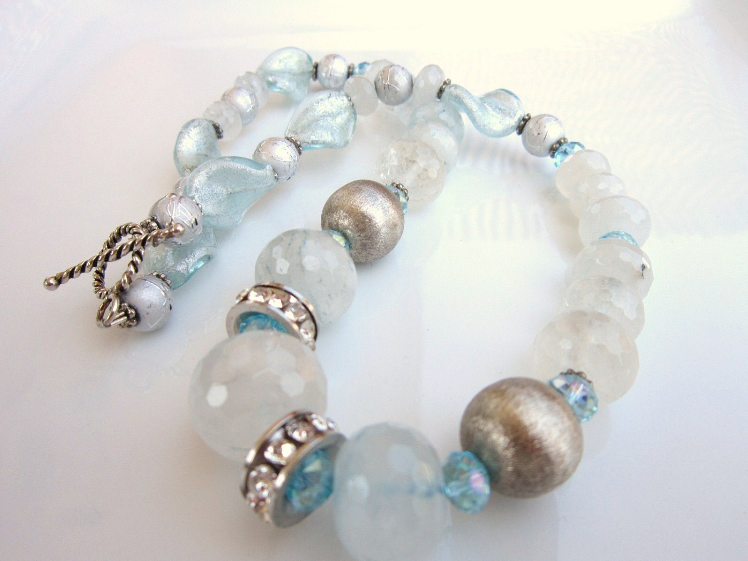Aquamarine Single Strand Gemstone Necklace March Birthstone
