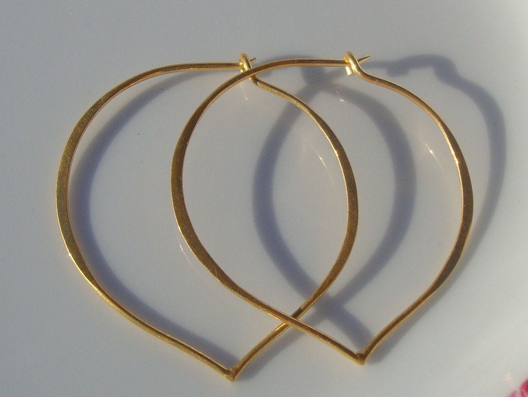 1 pair, 38x37mm, Handmade Findings, 24K Gold Vermeil over Sterling Silver Longevity Peach, Heart, Lotus Petal Ear wire