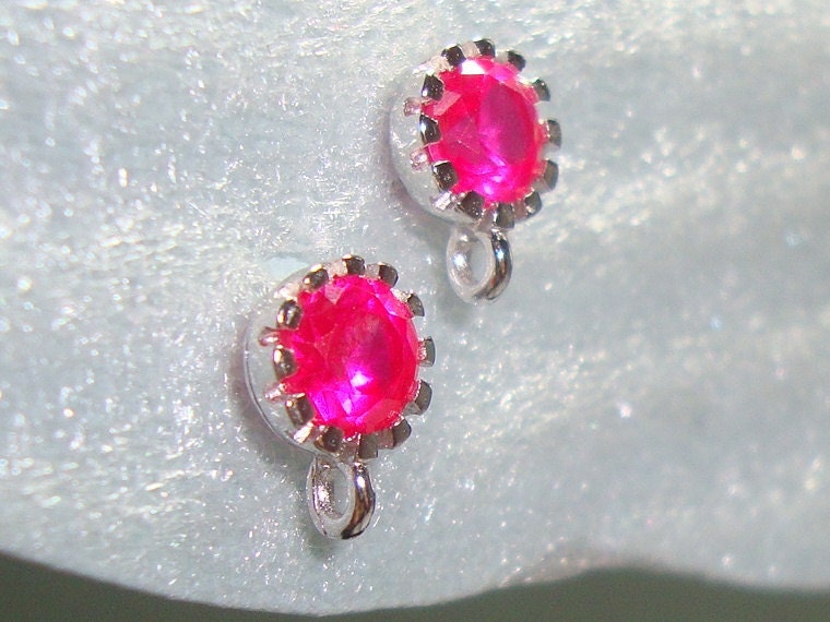 Reduced from 22.80, 3 pairs, 13x8.3mm, 925 Stamped, Sterling Silver Ear Stud with Hot Pink CZ, closed loop
