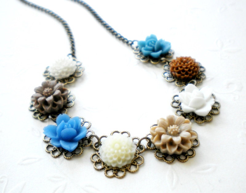 Flower Necklace Cabochon Choker Necklace Flower Jewelry Pendant Necklace