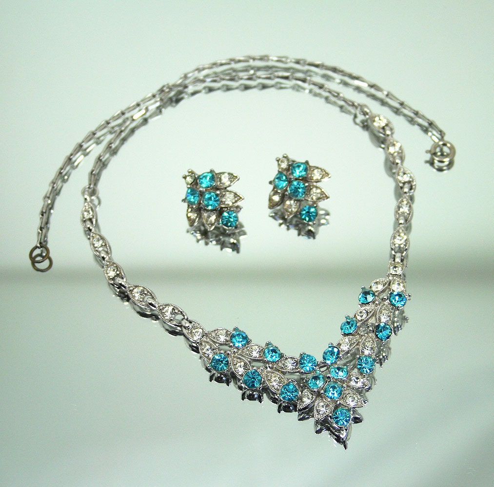 Vintage Bogoff Necklace Earrings Aquamarine By Zephyrvintage