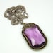 Art Deco Pendant Necklace Amethyst Glass Filigree Antique Jewelry
