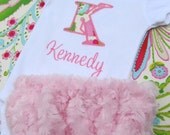 Personalized Embroidered Initial Onesie and Diaper Cover Set- Baby girl onesie set- Teja in Pink- Any Fabric