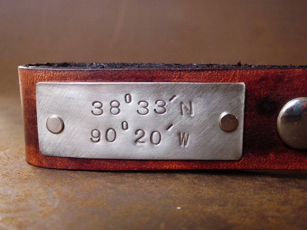 Latitude and Longitude Custom Leather Keychain