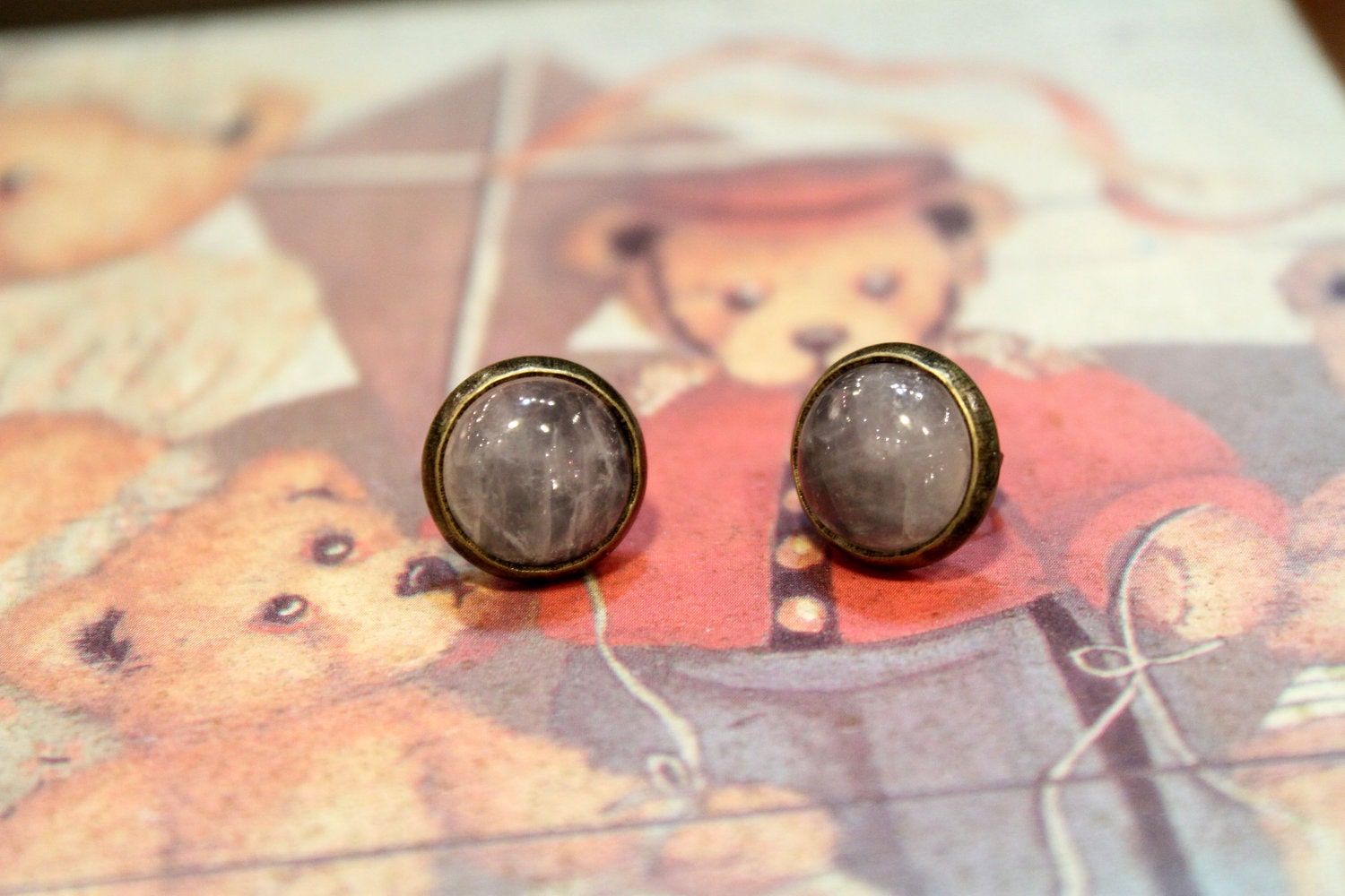 Romantic Pink Rose Quartz . Antique Bronze . Earrings