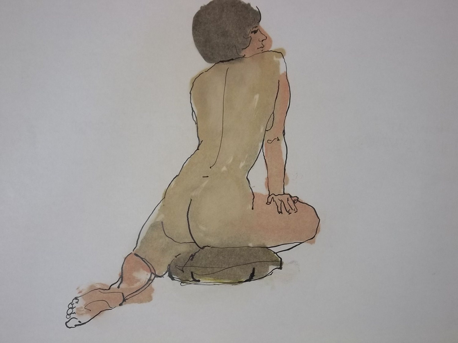Pen & Ink Oil Wash Figure Drawing