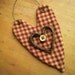 Primitive HEART Ornament - Burgundy Cream Checked Fabric - Folkart