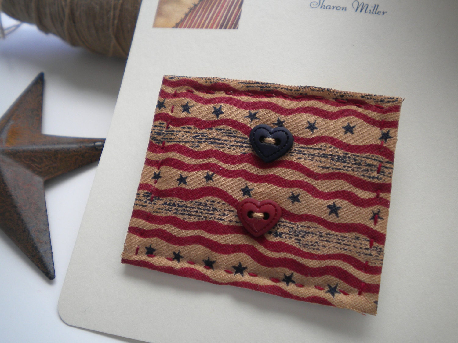 Primitive Pin - BROOCH - Folk Art - Stars and Stripes - Red White and Blue - Rustic Country - Americana