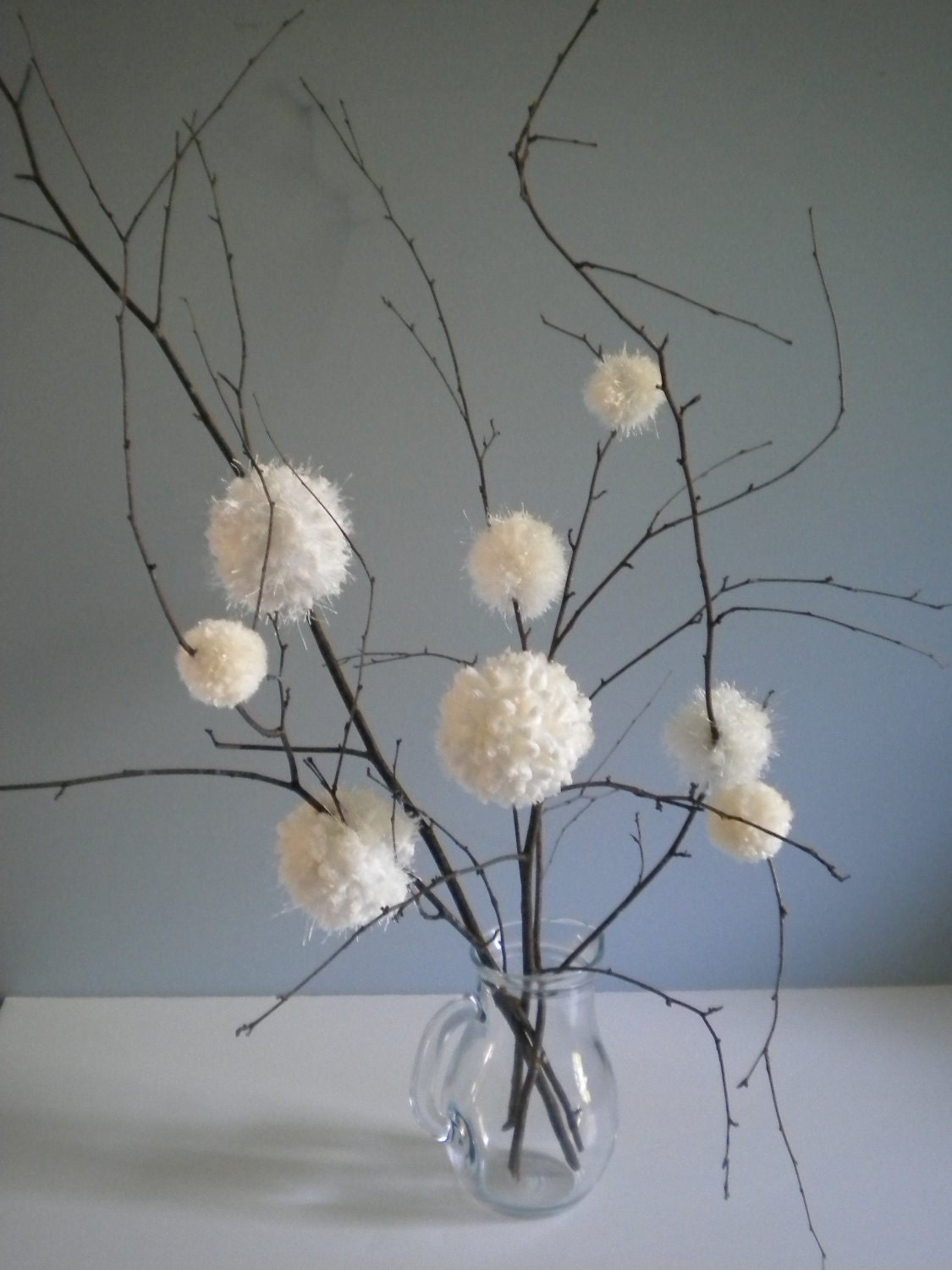 First Snowfall - Winter White Puffy Flowers - Simple - Elegant - Real Tree twigs - White Wedding