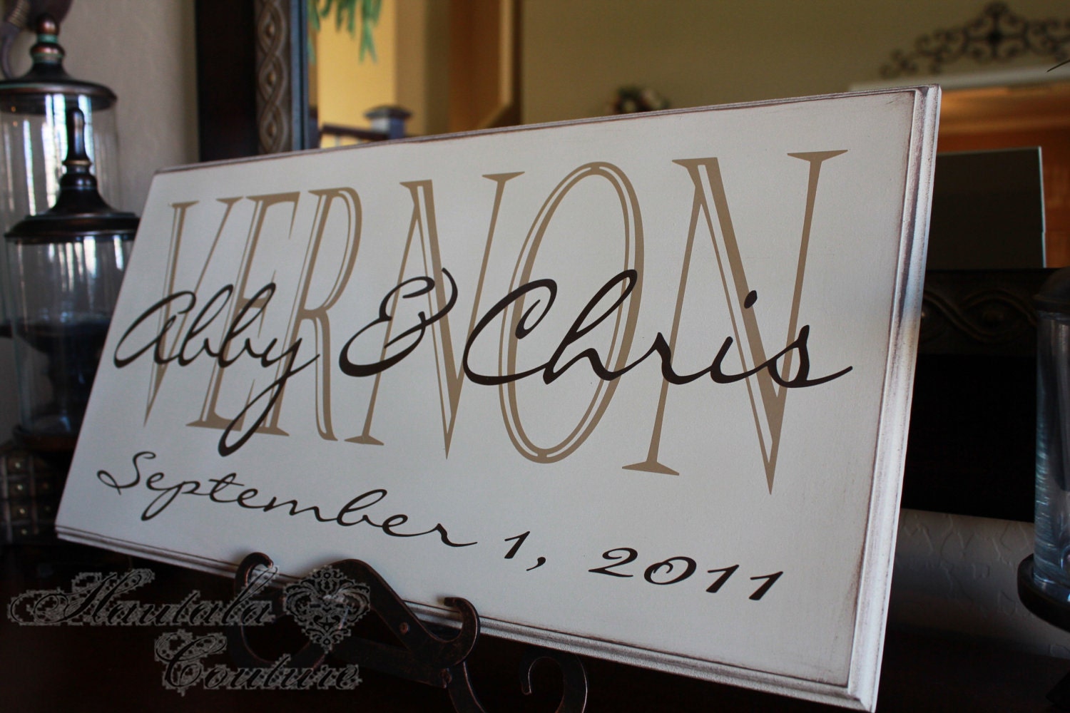 Personalized Name Plaque Names and Date - distressed edges